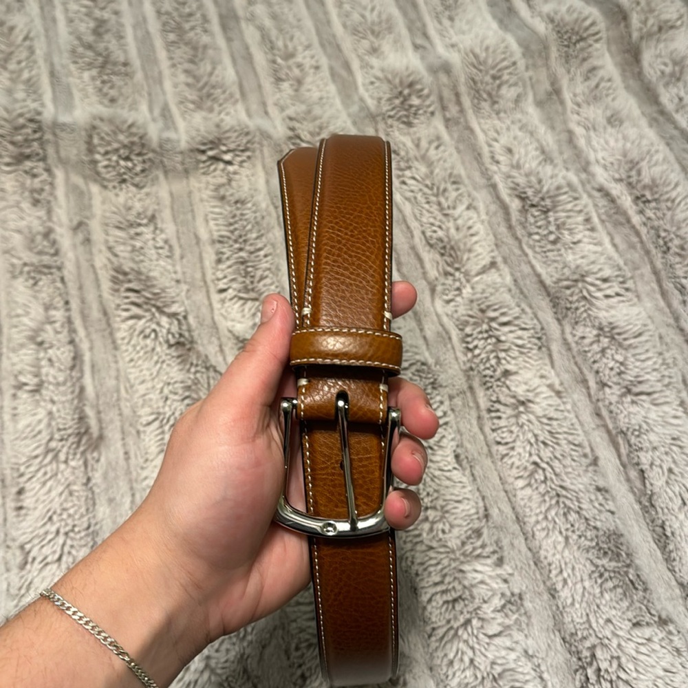 NEW Johnston & Murphy Topstitched Leather Belt - Tan